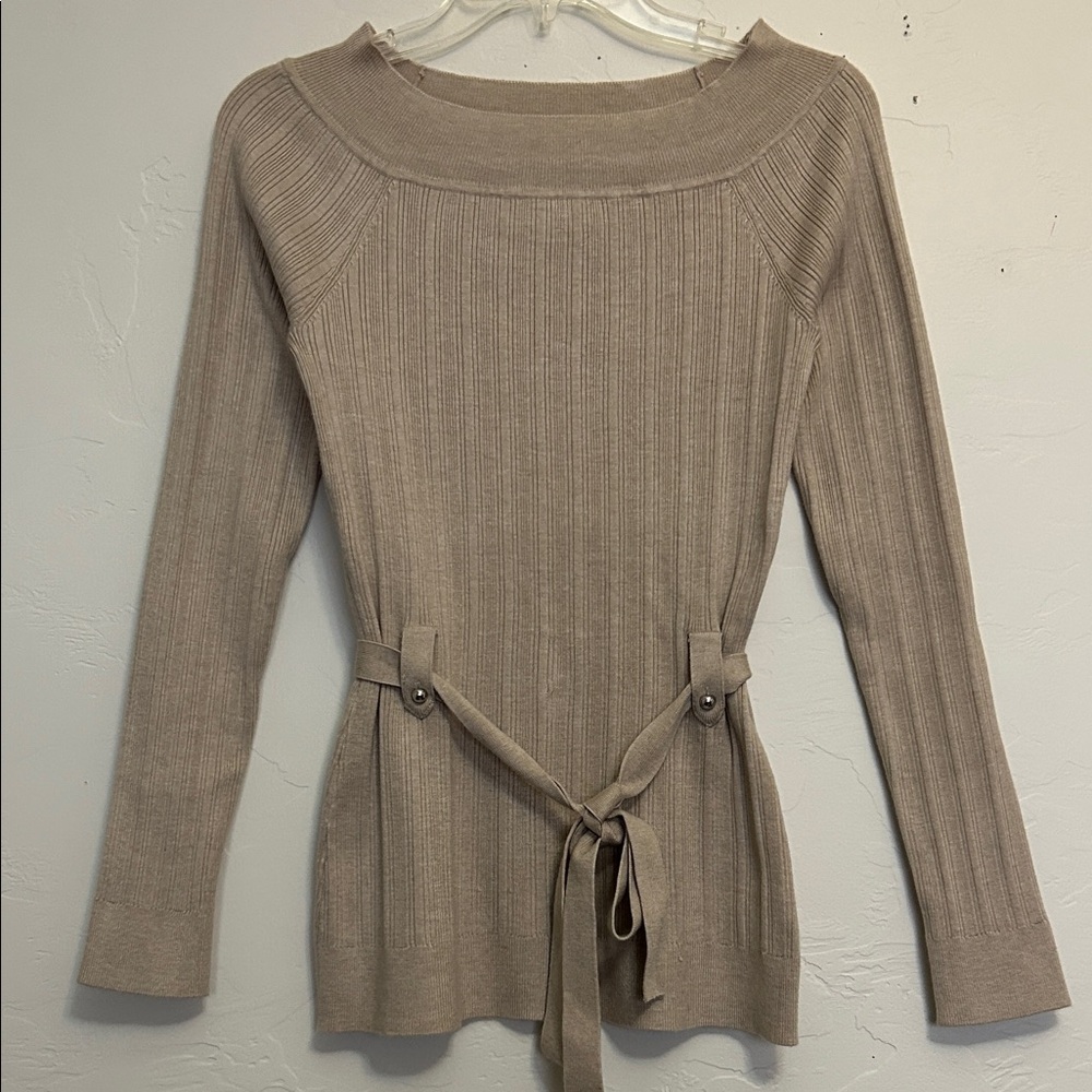 WHBM Taupe Pointelle Tunic with Belt